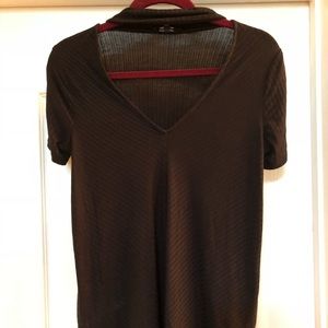 Cut-out Deep V Black Top